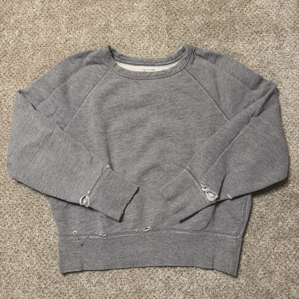 Rag & Bone Gray Distressed Cropped Raglan Sweatshirt Women's Size XS Pullover